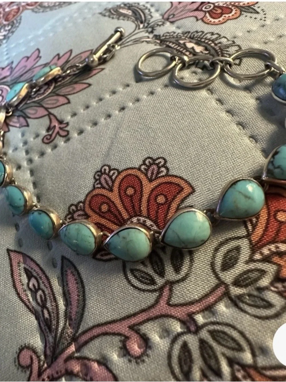Turquoise Teardrop Sterling-Style Bracelet - Blue Green